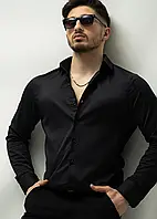 Черная Рубашка с классическим воротником слим фит строгая L XL XXL 80-06-401 SP-11