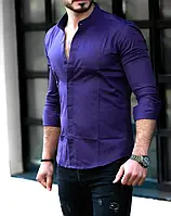 Фиолетовая строгая рубашка суженного силуэта на пуговицах S M L XL XXL 55-61-421 SP-11