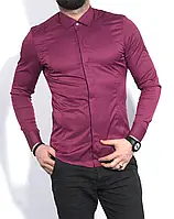 Приталенная стильная мужская рубашка цвета фуксия S M XL 59-07-409 SP-11