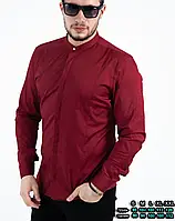Бордовая рубашка скины с кнопкой на воротнике M L XL XXL 60-61-411 SP-11