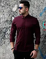 Стильная мужская рубашка цвета марсал с планкой S L 61-07-411 SP-11