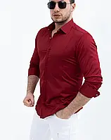 Однотонная рубашка бордового цвета S M L XL XXL 60-07-411 SP-11