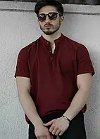 Бордовая Мужская Летняя Рубашка с Льняной Фактурой - Утонченность и Современный Стиль M L XL XL 44-208-705