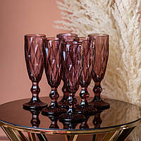 Бокал для шампанского фигурный граненый из толстого стекла набор 6 шт Розовый