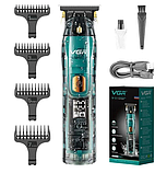 Тример для бороди та вусів із керамічним полотном VGR зі змінними насадками та вологозахистом IPX7 V-961, фото 2