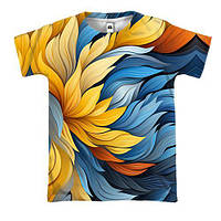 3D футболка с желто-синими перьями (абстракция)