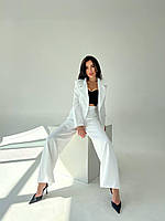 Женский трендовый деловой оверсайз костюм (пиджак + брюки). Арт: 200А530 Молочный 42/44