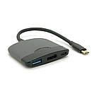 Хаб Type-C(тато) пластиковий, HDMI(мама)+USB3.0(мама)+PD(мама), 23cm, Black