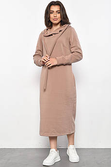 Сукня-худі жіноча напівбатальна на флісі світло-коричневого кольору 177092S