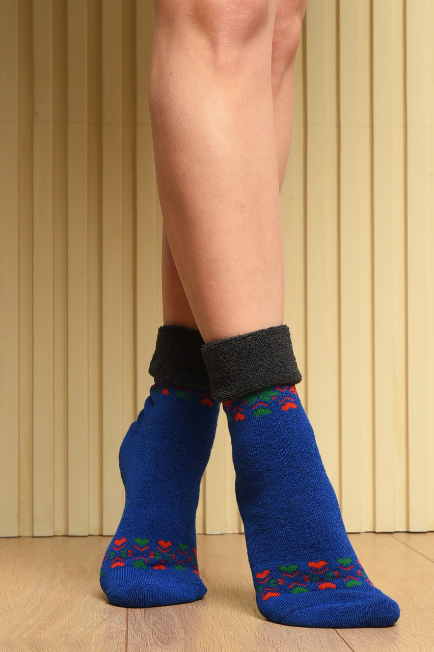Шкарпетки жіночі махрові синього кольору з візерунком розмір 36-41 152624M