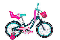 Велосипед сталь 16 Formula FLOWER PREMIUM рама-8.5" темно-зеленый с багажником для кукол с корзиной Pl с крыло