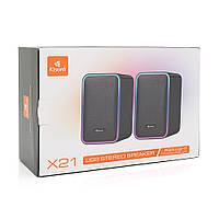 Колонки Kisonli X21BT, 2x10W, USB/ RGB light/BT, DC: 5V/1-2A, White, BOX, Q15 m