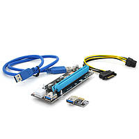 Riser PCI-EX, x1=>x16, 6-pin, SATA=>6Pin, USB 3.0 AM-AM 0,6 м (черный), конденсаторы CS 330 16V, Пакет p