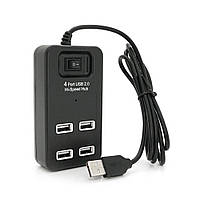 Хаб USB 2.0 4 порти, Black, 480Mbts живлення від USB, з вимикачем, Blister Q100 h