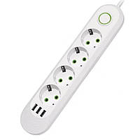 Мережевий фільтр F04U, 4 розетки EU + 3 USB, 1.5 м, перетин 3х0, 75мм, 2500W, White, Box m