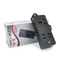 Сетевой фильтр ТВ-Т06, 1 розетка + 4 USB, 2 м, сечение 3х0,75мм, 2500W, Black, Box p