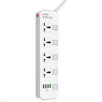 Сетевой фильтр LDNIO SC4408, 4 Розетки + 4 USB, 2 м, сечение 3х0,75мм, White, Box p