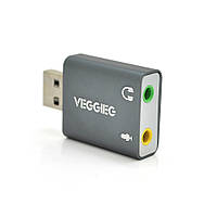 Контролер VEGGIEG US3-B, USB-sound card (7.1), Grey, Blister-Box p