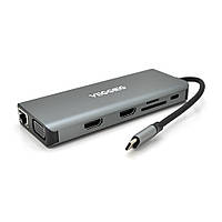 Хаб-конвертор VEGGIEG TC12 Type-C (папа) на Type-C(мама) + USB3.0*4(мама) + HDMI*2(мама) + VGA(мама) + SD/TF +