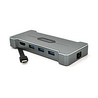 Хаб-конвертор VEGGIEG TC06 Type-C (папа) на Type-C(мама) + USB3.0*3(мама) + HDMI(мама) + RJ45, Silver, Box p