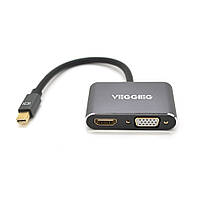 Конвертер VEGGIEG MD2-M MiniDisplay Port (папа) на HDMI(мама)+VGA(мама), 25cm, Silver, Пакет p
