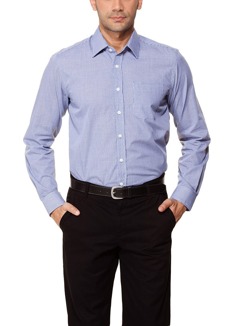 Мужская рубашка LC Waikiki белого цвета в тонкую синюю клетку - фото 1 - id-p410960416