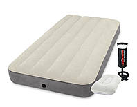 Одноместный надувной матрас с насосом и подушками для кемпинга Intex Deluxe Single-High ПВХ Бежевый 99х191х25