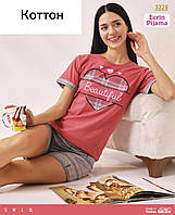 Стильна жіноча піжама-футболка з коротким рукавом і шорти якість бавовна S-M-L-XL