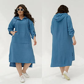 Сукня жіноча у спортивному стилі з льону великого розміру блакитна