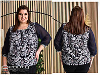 Жіноча ошатна блуза із шифоновим рукавом великого розміру. Жіноча сорочка трикотажмало р-52-64