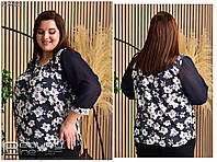 Жінка красива блуза з шифоновим рукавом великого розміру. Жіноча сорочка трикотажмало р-52-64