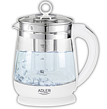 Скляний електрочайник 1,5 л Adler AD 1299 з заваркою і контролем температури Польща, фото 2