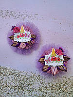 Оригинальный на резинке " Единорог-красавица" из перфорированных лент и парчи, фиолетовый