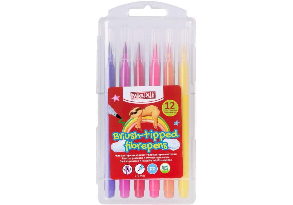 Фломастери-пензлики BRUSH-TIPPED, 12 кольорів, лінія 2-5 мм, фото 1