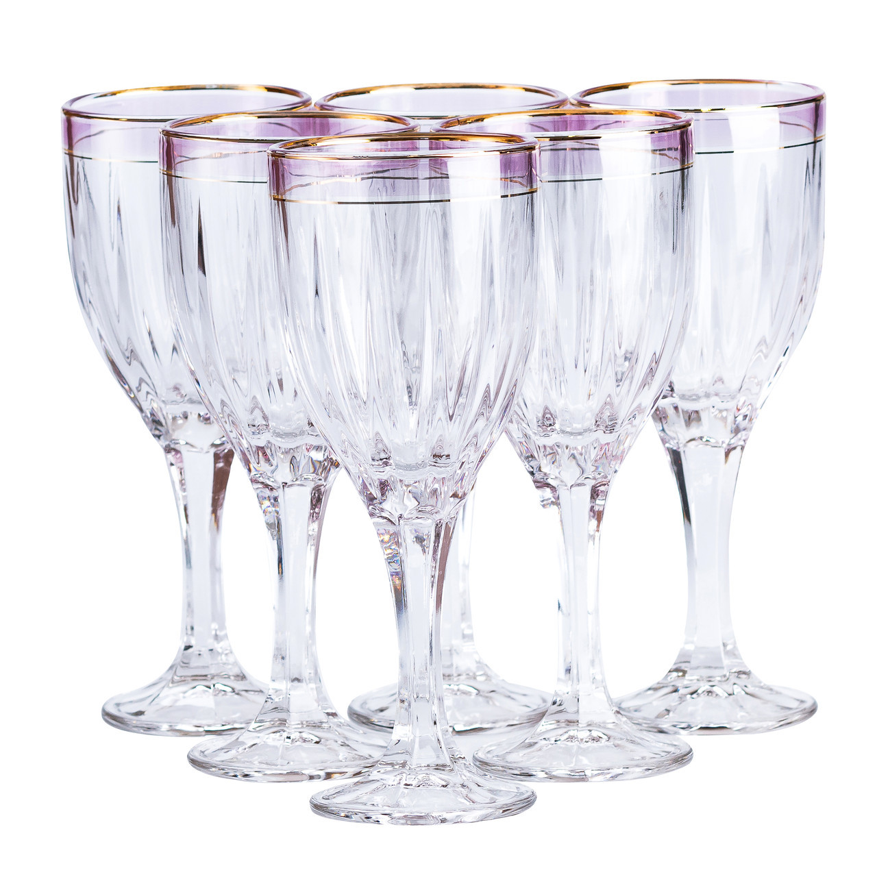 Келихи для вина із золотою облямівкою 6 шт по 250 мл Рожевий HP548, фото 1