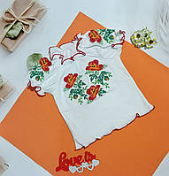 Вишиванка белая з коротким рукавом 1-2 роки 86-92 розмір