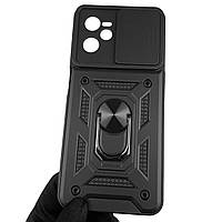 Чехол для Realme Narzo 50A Prime бронированный с кольцом со шторкой на камеру на реалми нарзо 50а прайм чёрный