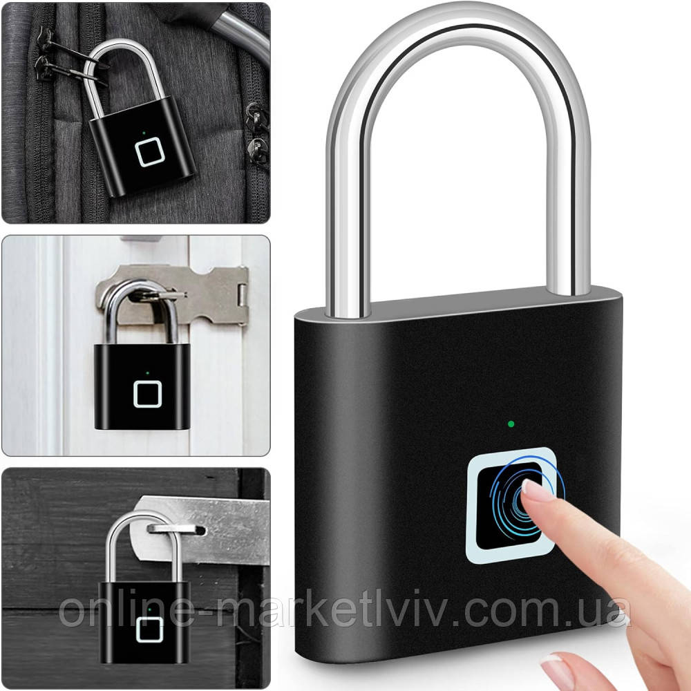 Купить Биометрический замок, Черный / Навесной замок с отпечатком ...