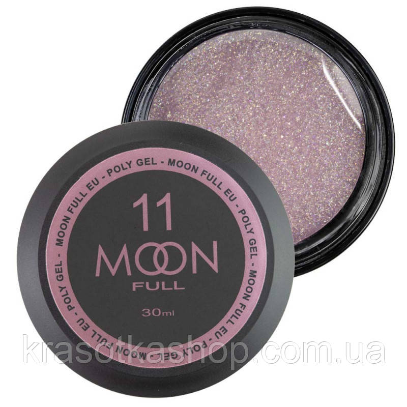 Полігель для нарощування Moon Full Poly Gel №11 легкий рожевий із шиммером, 30 мл, фото 1
