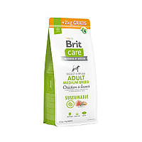 Сухой корм Brit Care Dog Sustainable Adult Medium Breed для собак средних пород с курицей и насекомыми 12+2 кг