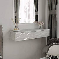 Подвесной туалетный столик для косметики в спальню, компактный косметический столик настенный с 2 шухлядами Бетон