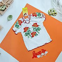 Вишиванка белая з коротким рукавом 9-12місяців 74-80 розмір