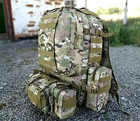 Армійський рюкзак 55 літрів, рюкзак тактичний зсу 4 в 1 із підсумками, Військовий тактичний рюкзак мультикам