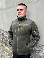 Чоловіча флісова кофта хакі щільна 340 грамів/м3, флісова куртка зсу олива 7 кишень if168