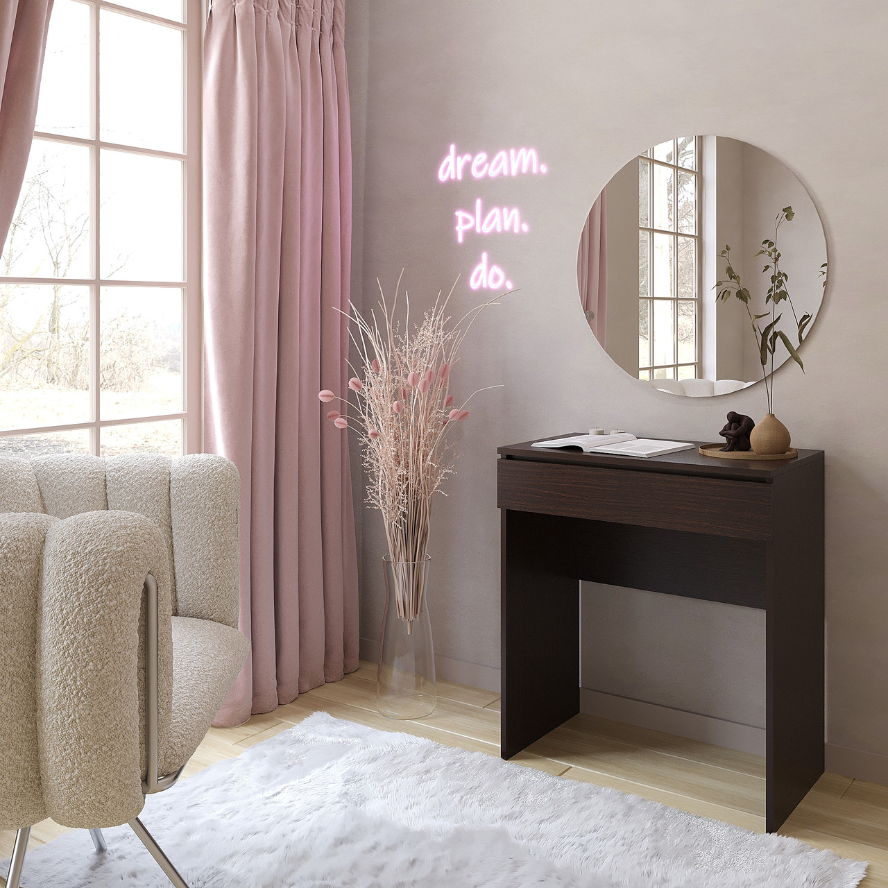 Туалетний столик із круглим дзеркалом 750*700*450 мм Венге Магія, фото 1