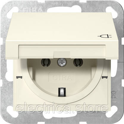 Розетка з заземленням і кришкою System 55 кремовий Gira 445401, фото 1