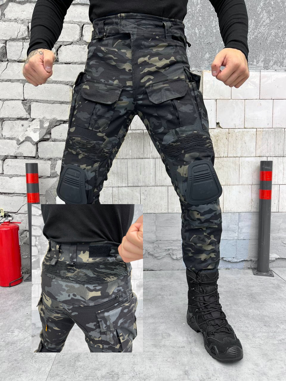 Військові тактичні штани чорний мультикам, штани темний мультикам, тактичні штани з наколінниками if168