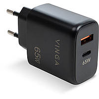 Зарядное устройство Vinga GaN 65W PD+QC 1C1A ports Wall Charger (VCPCHCA65B)(1698922807756)