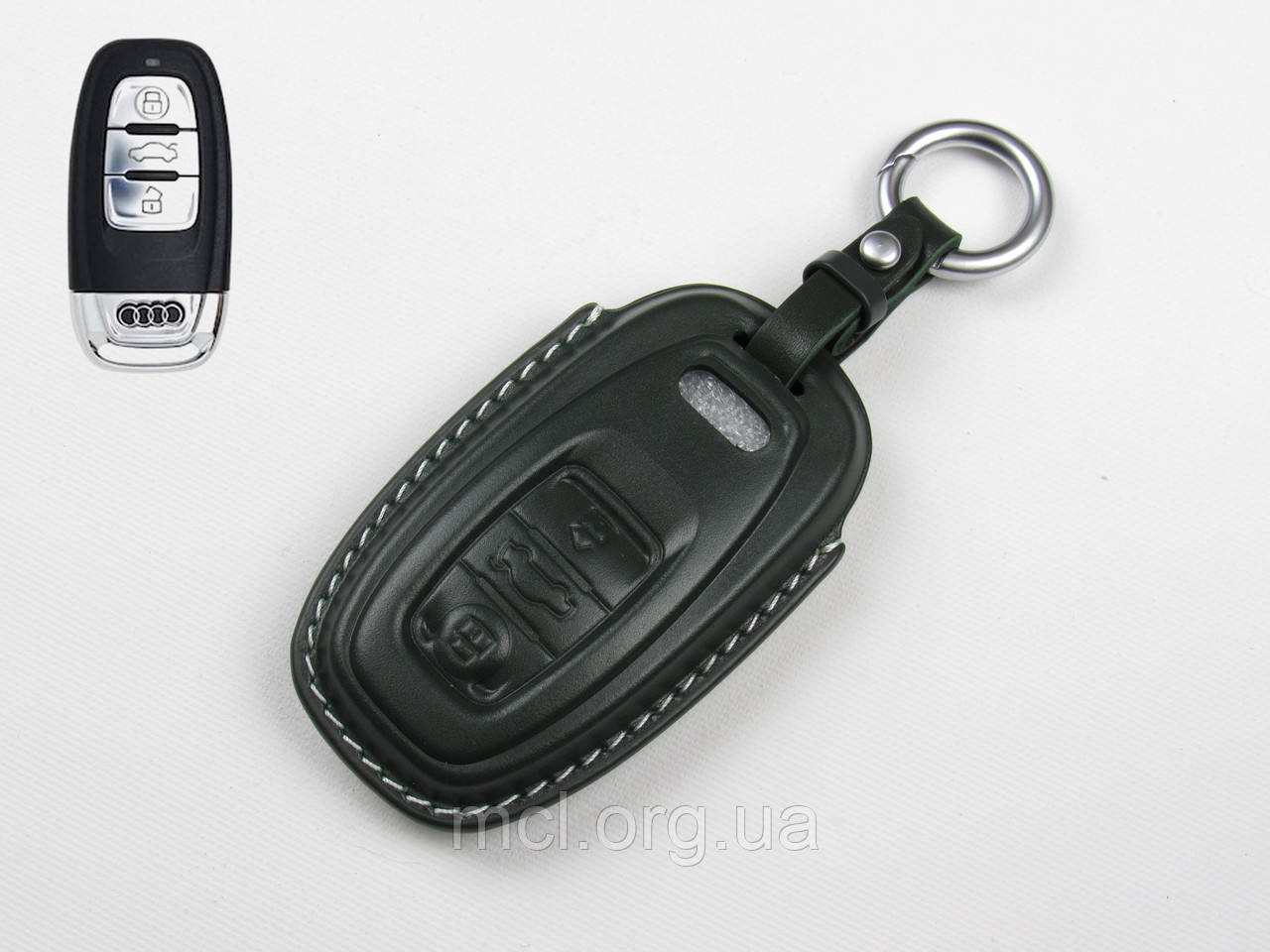 Шкіряний чохол для ключа AUDI A2, A3, A4, A4, A6, A7, A8, Q3, Q5, Q7, Q8, S3, S4, S5, S6, S7, S8 (зелений), фото 1