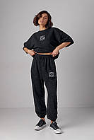 Спортивний костюм тай-дай с вышивкой - черный цвет, M (есть размеры)